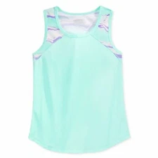 Layer 8 Girls' Racerback Color blocked Aruba Tank Shirt Large Green wave