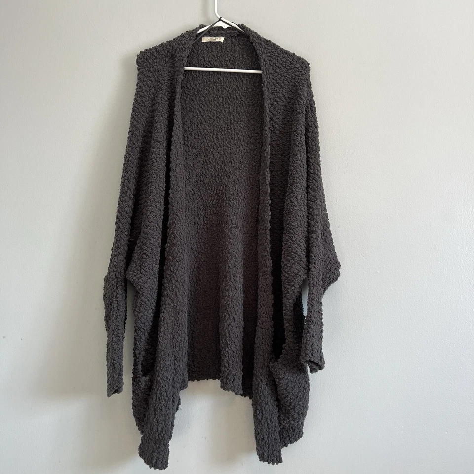 Umgee Womens Open Front Cardigan Gray Sz XL Popcorn Dolman Sleeve Pocket Boho - Image 2 of 4