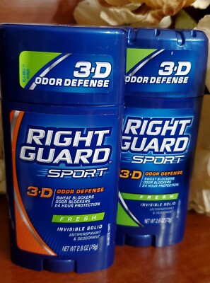 2 Right Guard Sport 3-D Odor Defense Invisible Solid FRESH Deodorant 24 HOUR