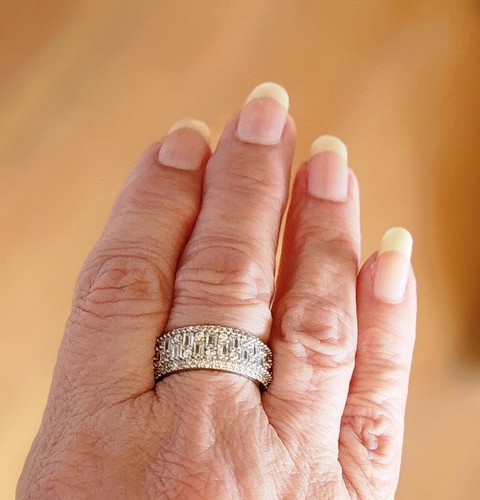 BEAUTIFUL Moissanite? GEOMETRIC RING 2 SIZES SILVER ETERNITY BAND STYLE 9mmW - Picture 13 of 37