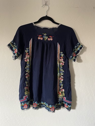 Johnny Was Blue Sky Women's Blouse XXS Navy Floral Embroidered Tunic $275 - Picture 7 of 11