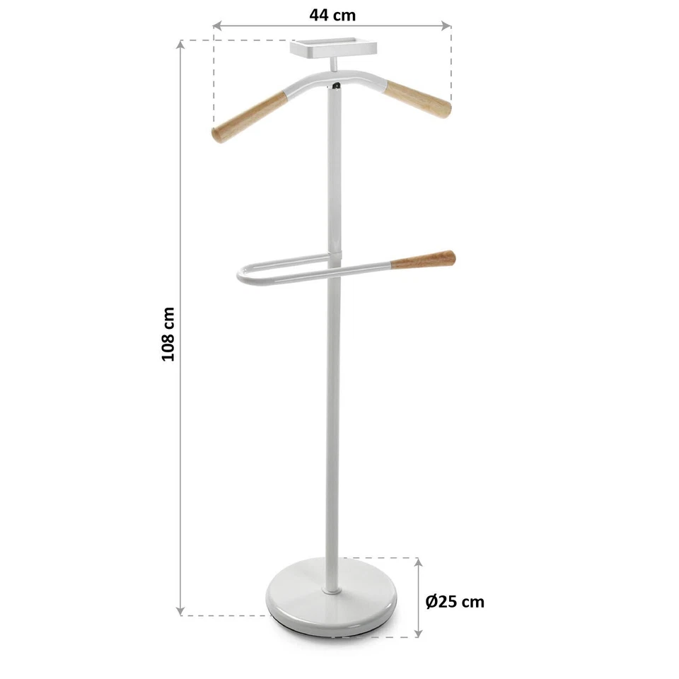 SERVO MUTO, APPENDIABITI, INDOSSATORE IN LEGNO E METALLO BIANCO P25x44x108 cm - Immagine 3 di 4
