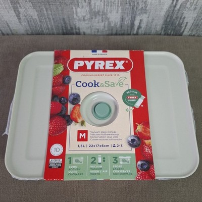 Pyrex Cook & Save Vakuum Glas Aufbewahrung 1,5 l rechteckiger Behälter - BRANDNEU