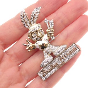 Authentic 925 Sterling Silver Gold Plated Round-Cut C Z Broken Arrow Culture Slide Pendant