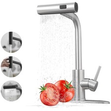 Luxury Pull Down Kitchen Faucet - Brushed Stainless Waterfall Design for 3 Fu...