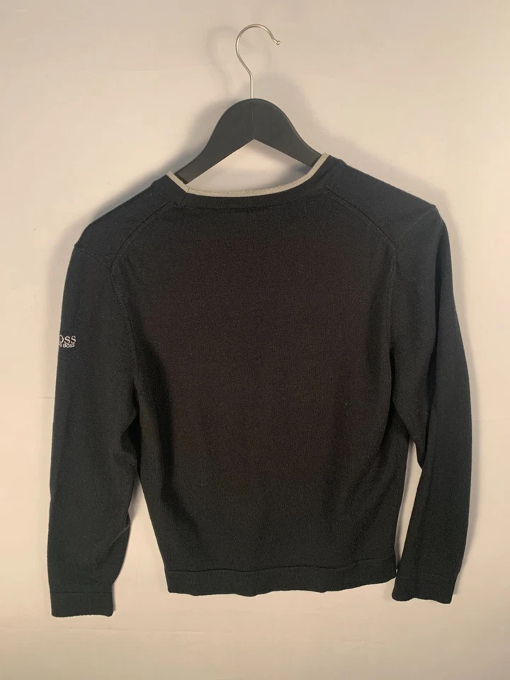 HUGO BOSS мужской вязаный свитер кардиган на пуговицах черный маленький 100% шерсти очень тонкий - Изображение 3 из 4