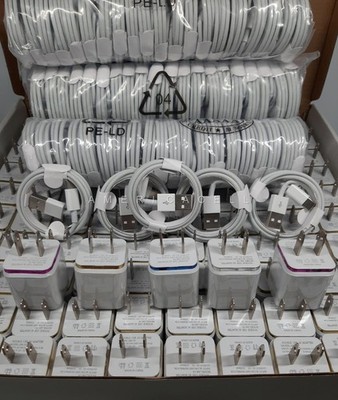100 Pack USB Type-C Cable 3ft & Dual Fast Charger Charging Adapter For Android