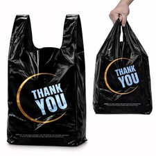 100 Black Thank You T Shirt Bags HDPE Carryout Grocery Retail Takeout Small Busi