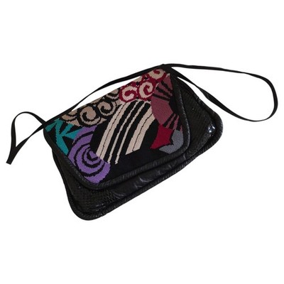 Vintage Patricia Smith Moon Bags Leather Crossbody  Pop Art Needlepoint Tapestry