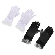 2 Pairs Lace Gloves With Bow Decoration Fine Mesh Tea Party Gloves Wedding
