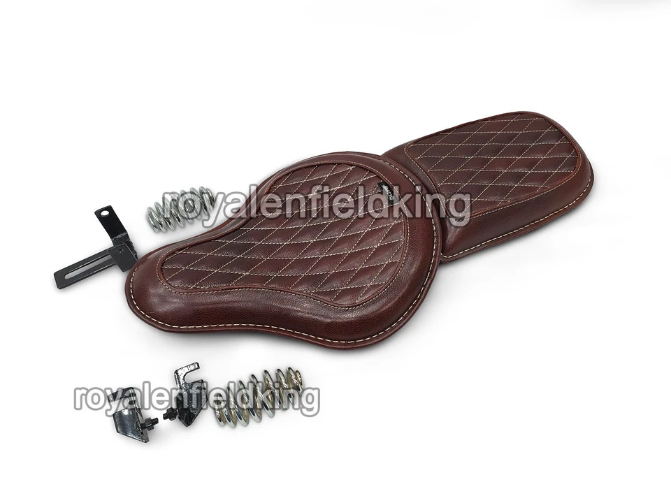 Para Real Enfield Classic 650" Genuino Cuero Frente Y Posterior Asiento Antiguo - Imagen 2 de 4