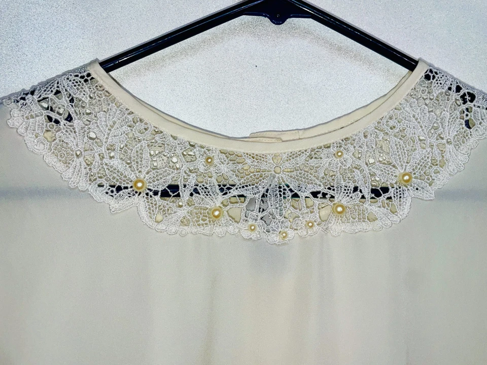 Blusa branca vintage San Andre 1993 feminina tamanho 8 manga curta botão para cima nas costas - Imagem 4 de 4