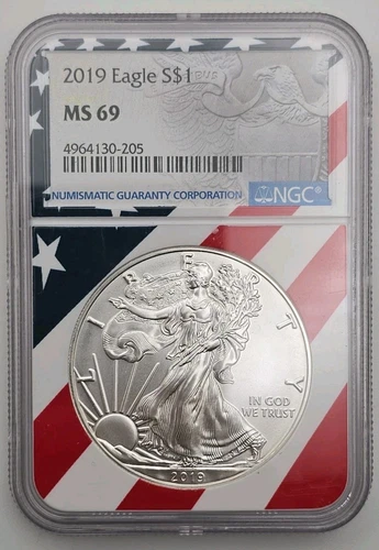 American .999 Silver Eagle 2019 NGC MS69 - Patriotic American Flag Core