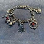 Vintage 1950s Christmas Rhinestone Charm Bracelet Bells Bird tree wreath flower — photo 4