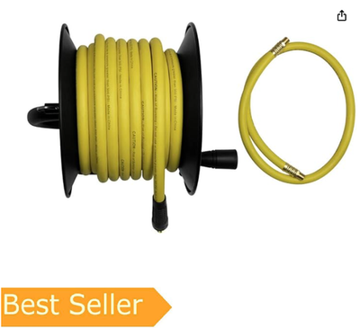#ad DEWALT 3 8 in x 50 ft Manual Air Hose Reel with Rubber Hose and Bend $75.99