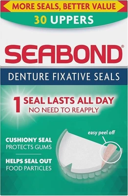 SEA-BOND Seabond Denture Fixative Seals Soft Adhesive Cushion Last All Day 30 Uppers UK