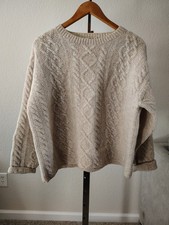 Vintage J.Crew Sweater Mens Cream Wool Cable Knit Fisherman Xtra Large T