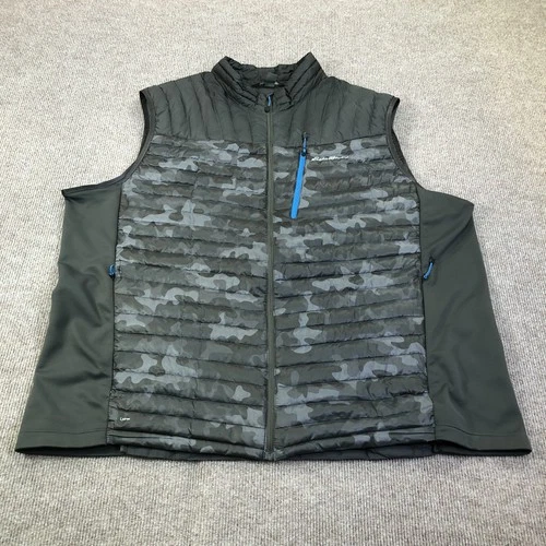 Eddie Bauer Vest Mens 3XLT Gray Camo Quilted Insulated Full Zip Outdoor Hiking