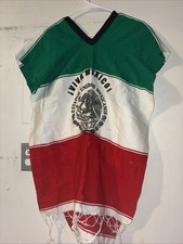 Viva Mexico Serape Poncho Mexican Flag Woven V Neck Fringe One Size