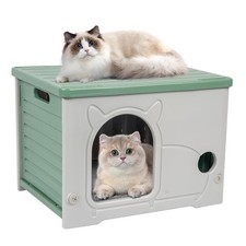 Plastic Cat House for Indoor Outdoor, Weatherproof Outside Cat House for Fera...