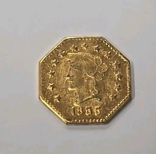 1855 50c 1/2 California Gold Octagonal Token Liberty Head Bear PRE33 US Coin