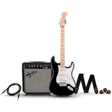 Squier Sonic Stratocaster Electric Guitar Pack with Fender Frontman 10G Amp Blck