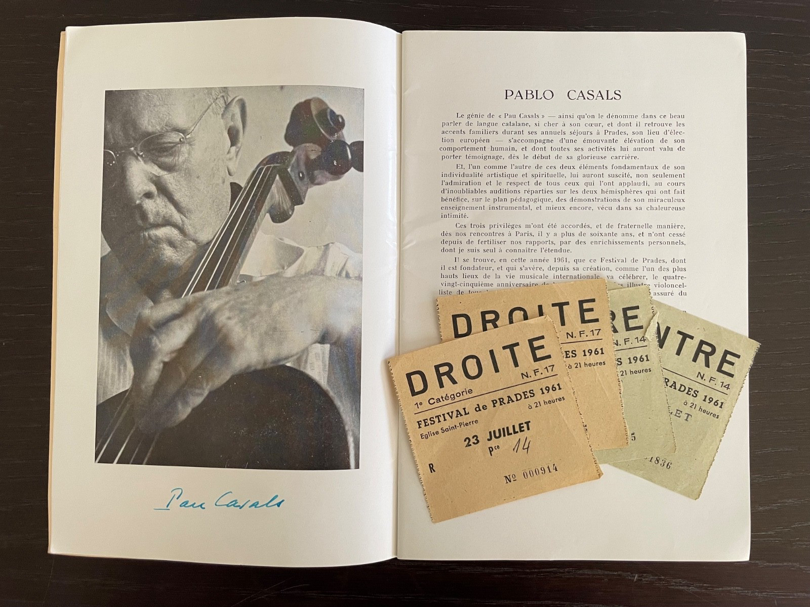 Pau casals - 1961 prades festival programs, tickets, photos - kempff, oistrakh