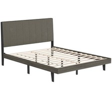 Queen Size Upholstered Platform Bed Frame with Horizontal Channel Tufted Headboard — listing 3
