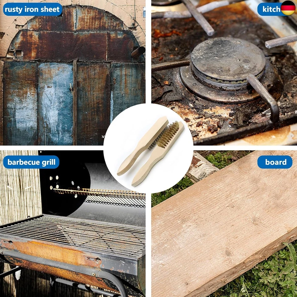 CONNECTION Drahtbürste,Messing-Drahtbürste mit Holzgriff Drahtbürsten Set 4 St - Bild 3 von 4