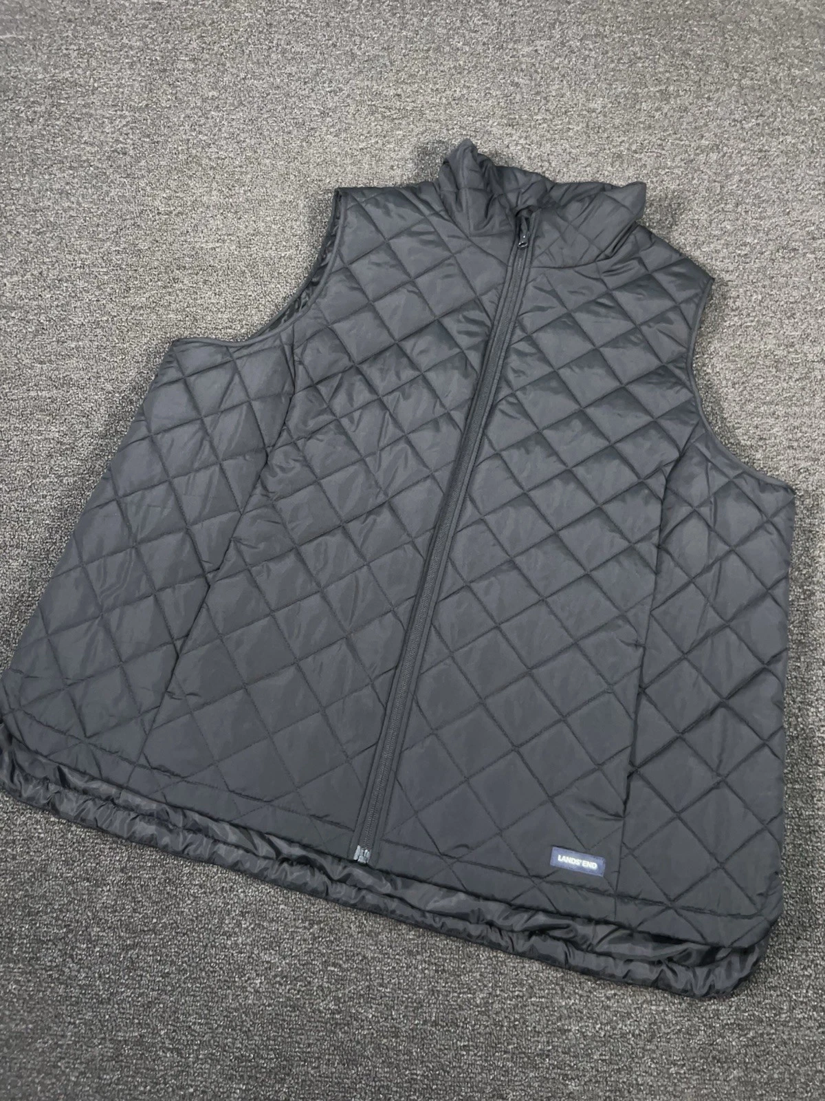 New Lands End Puffer Vest Women’s 2X Black Full Zip Quilted Insulated Puffer