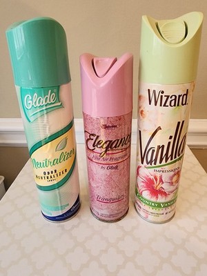 Vtg Lot 3 Glade Air Fragrance Spray Elegance Tranquillity Wizard Country Vanilla