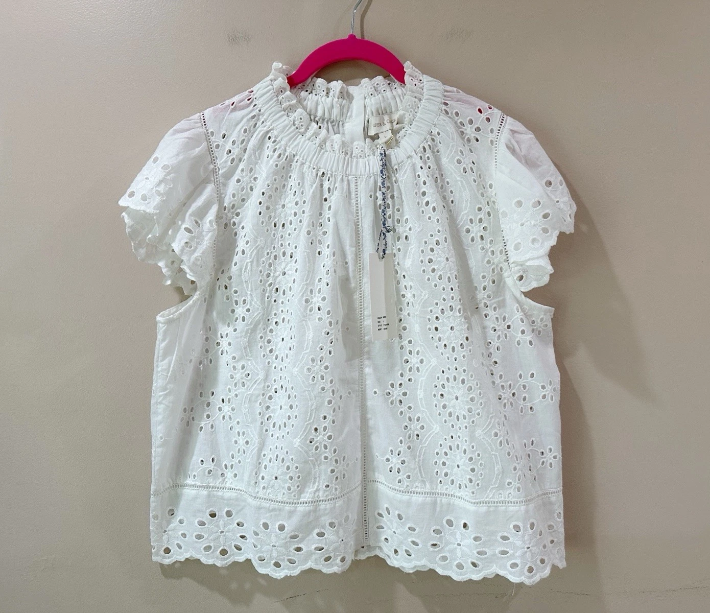 NWT Jennifer & Grace Eyelet Flutter Sleeve Cotton Top White Parisian Women's L
Opens in a new window