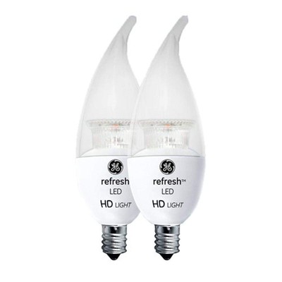 GE Lighting Refresh HD LED Chandelier Light Bulbs, Bent Tip, 60W Replacement,
