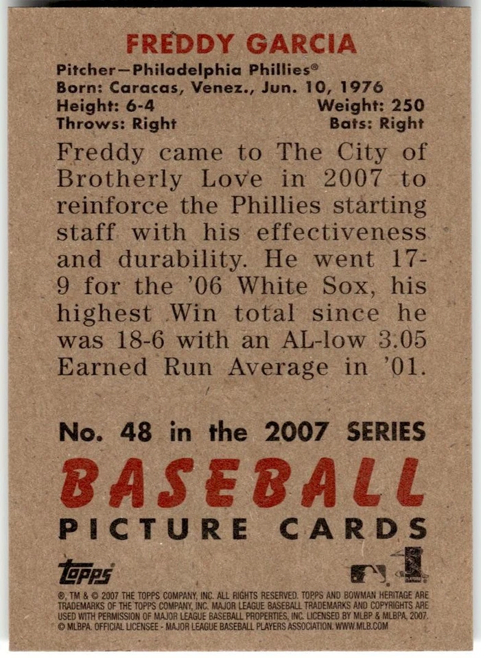 2007 Bowman Heritage #48 Freddy Garcia - Image 2 of 2