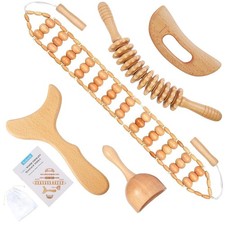 5pc Wood Therapy Massage Tools 5 in 1 Lymphatic Drainage Massager for Muscle