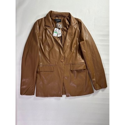 Laundry by Shelli Segal Sz Large Faux Leather Blazer Tan Single Button  MSP $179