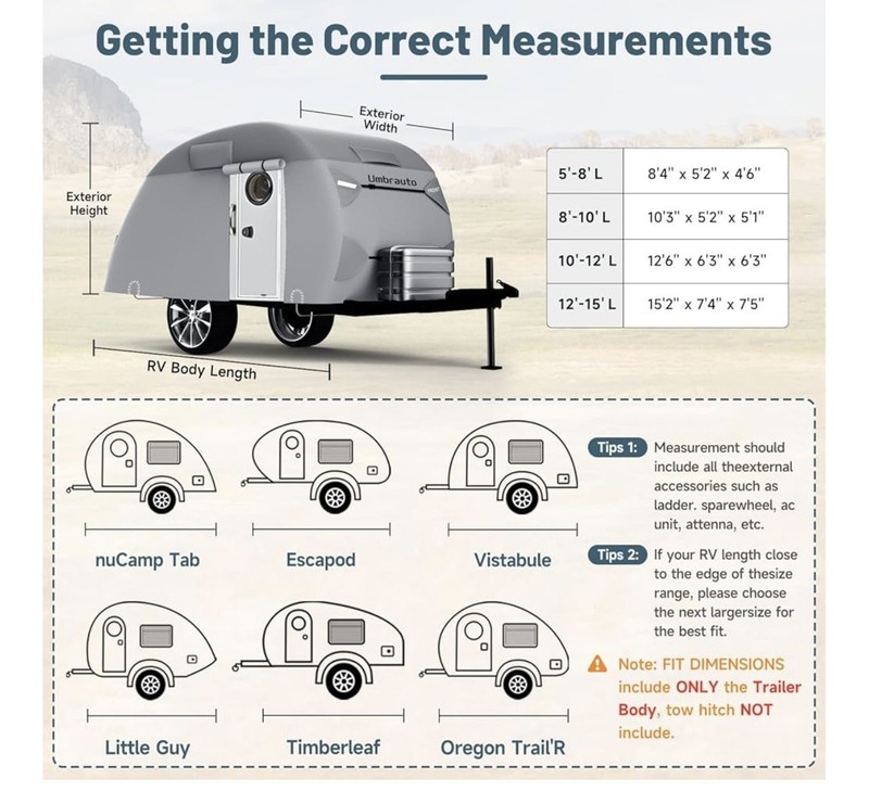 Umbrauto Teardrop Travel Trailer Cover Fits 12'-15' Trailers, 7 Layers Top He