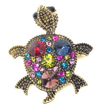 Turtle Brooch pin multi color rhinestones 1.25""x1.25" GIFT gift gold tone #5