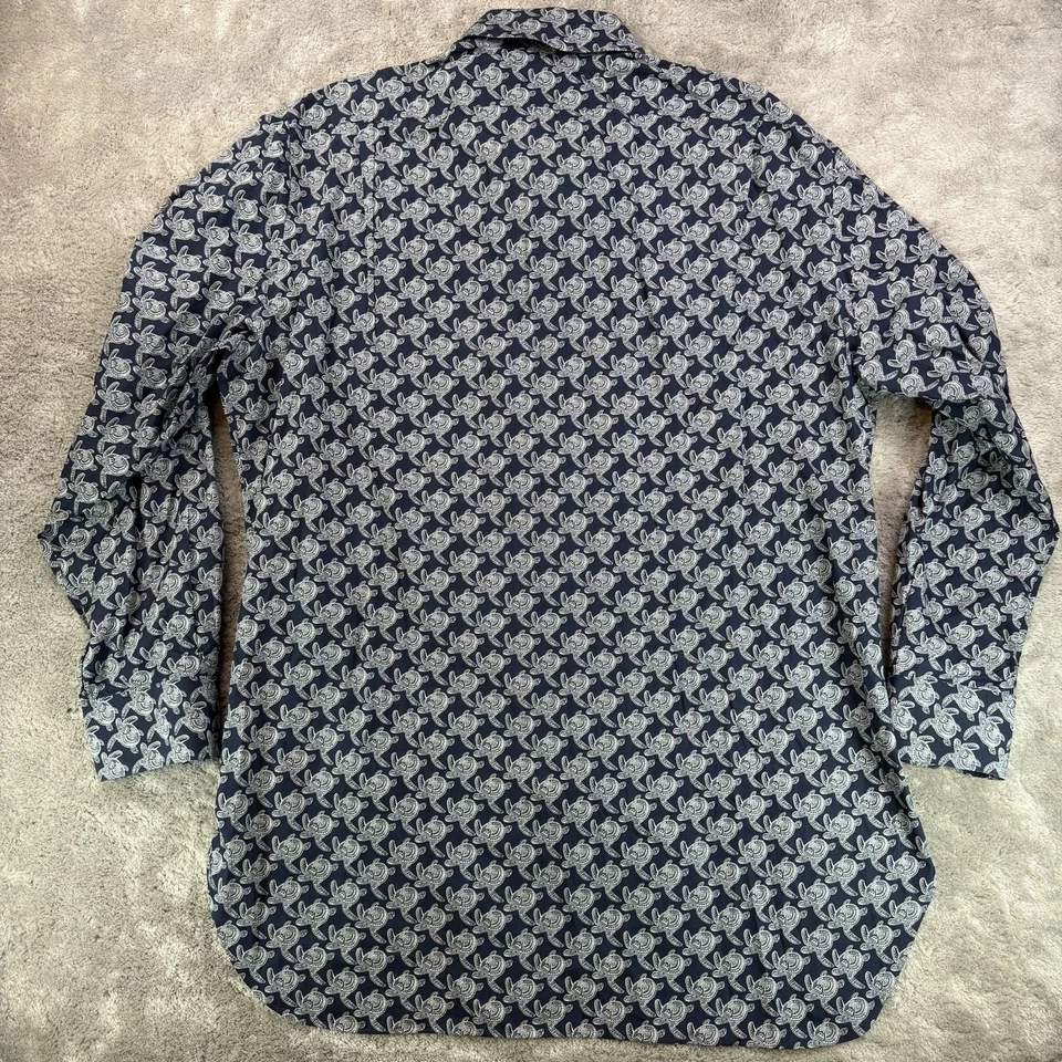 Camisa masculina Kiton nova sem etiquetas estampa de tartaruga preta branca 100% algodão com botões tamanho 45 - Imagem 3 de 4