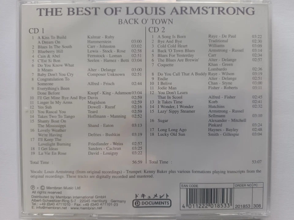 Doppel-CD The Best of Louis Armstrong / Back O' Town / neu OVP - Bild 2 von 2