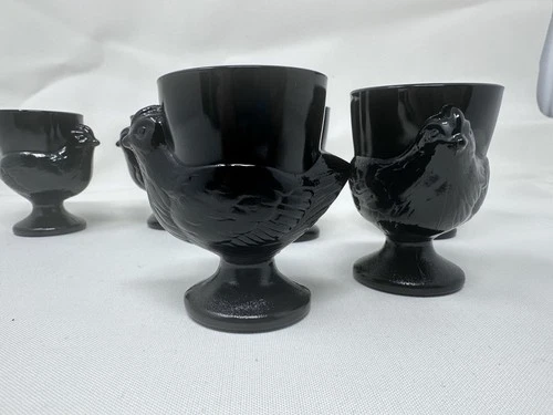 Vintage 1970’s Black Milk Glass French Egg Cups Set Of 6