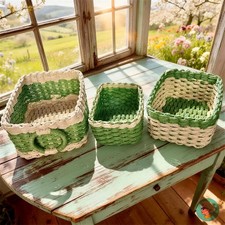 Modern Granny 2 Toned Recycled Paper Rope Storage Baskets Set of 3 Boho Small Or