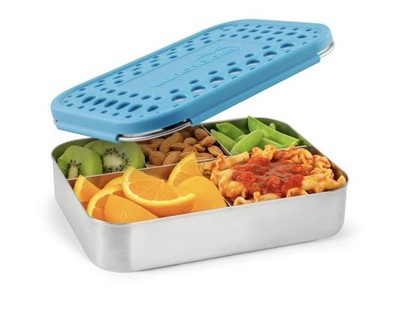 2 LunchBots Stainless Steel Bento Boxes, 5 Compartments, Snap Lids, 2 Sporks