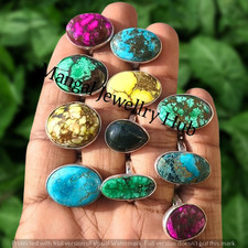 Gorgeous Multi Turquoise Gemstone Rings 925 Sterling Silver Plated Lot Jewellery