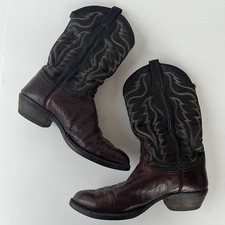 Vibram Brown and Black Leather Cowboy Boots Size 9.5D Made In The USA Neolite