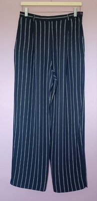LORETTA BLOOM navy wide leg trousers, UK 14 (31'' leg), ivory stripe, top quality