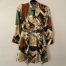 Zara Patchwork Chain Equestrian Lightweight Mini Dress Long Sleeve Women size XS