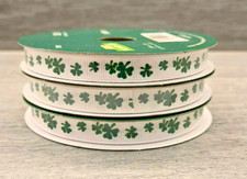 3x St. Patricks Day Green Shamrock Fabric Ribbons Gifts Wrap - 3/8" x 30ft