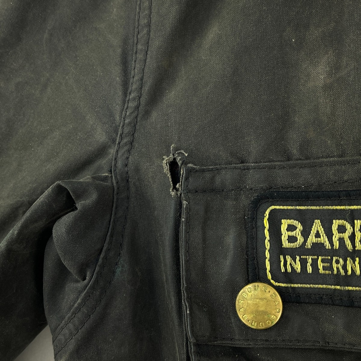 Barbour International Suit Wax Jacket Mens C36 Small Black Vintage