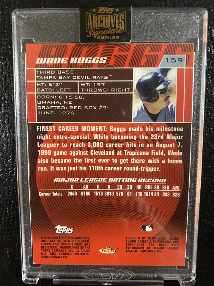 2021 Topps Archives Signature Series Wade Boggs 2005 Topps Finest 1/1 Tampa #159 - Image 2 of 2